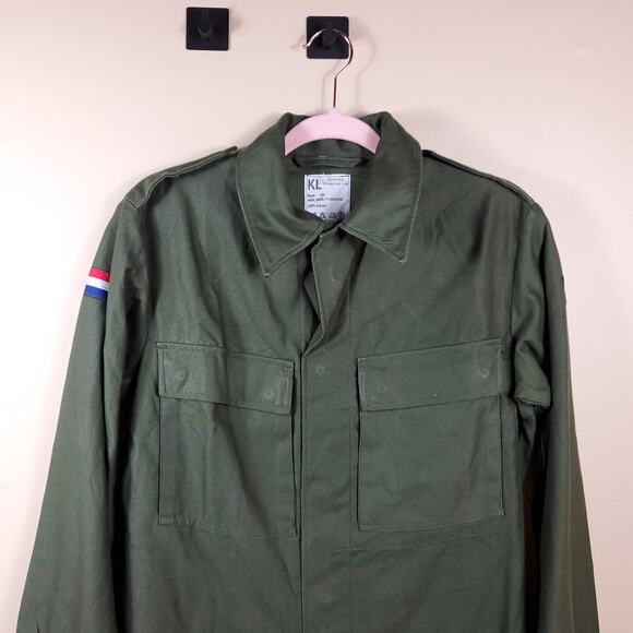 Vintage KL Military Snap Button Front Cotton Jacket Dutch Patch Size L - Picture 2 of 11